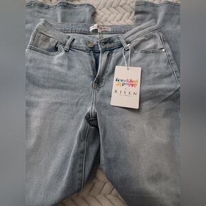 New Risen Low Rise Light Wash V Dipped Wide Leg Jeans